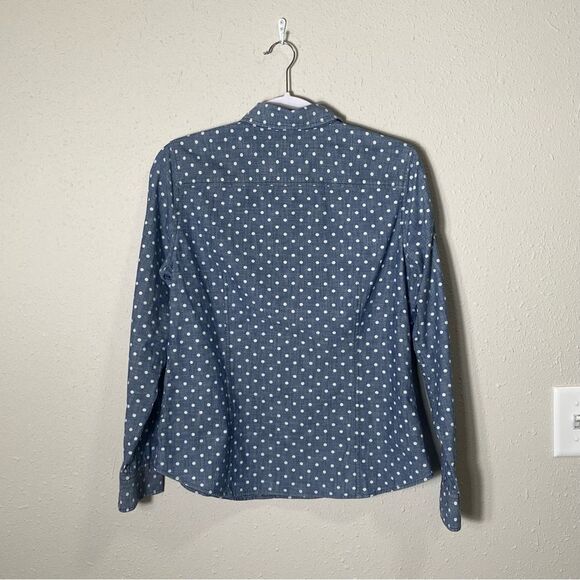 Talbots Blue Chambray White Polka Dot Button Up Top Women's Size 8 - Picture 9 of 14